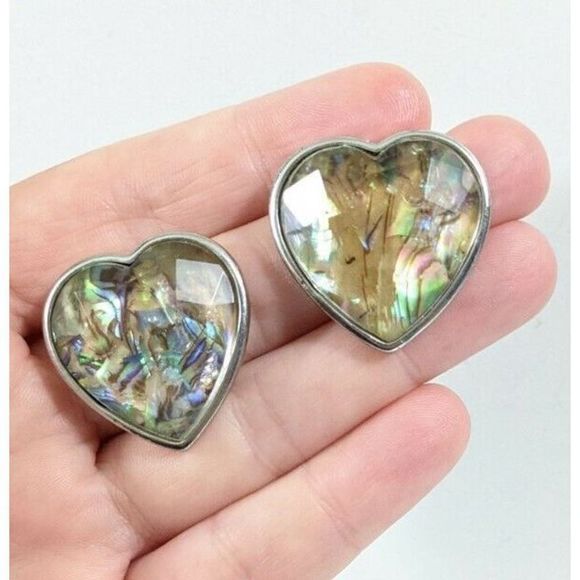 Chunky Faceted Heart Shaped Stud Earrings - Picture 1 of 6